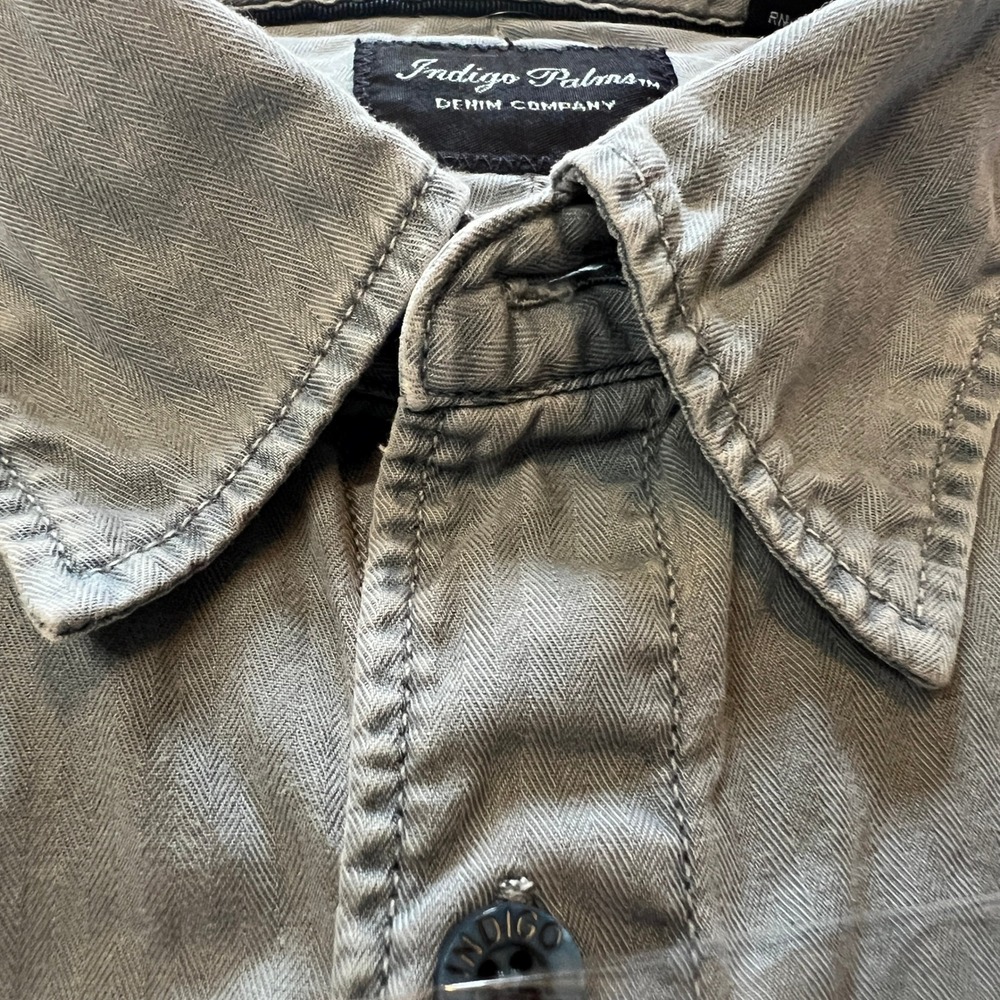 Indigo Palms Denim Company Short Sleeve Button Down Men Large Blue 100% Cotton - Picture 10 of 10